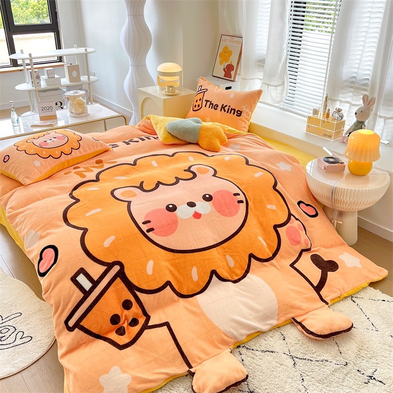 🌈freeship💕 Bộ chăn ga gối nỉ nhung sữa 5D animal - set vỏ 4 món - hàng nhập loại 1 mùa đông, may kích thước yêu cầu