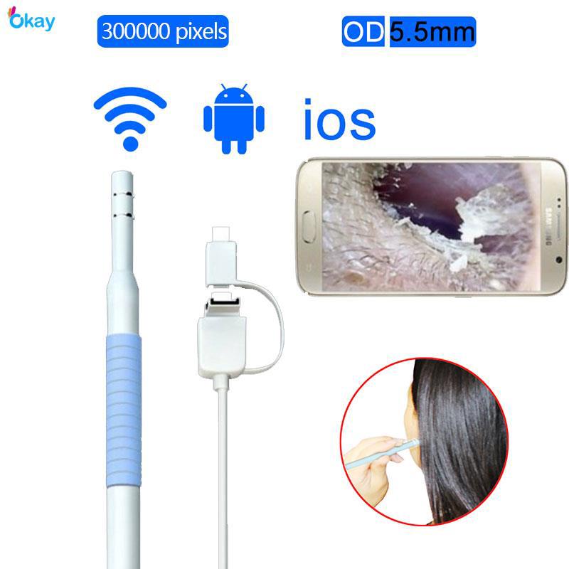 Dây nội soi điện thoại 5.5mm 2m 5.5mm 6 bóng led có usb wifi 0.3mp