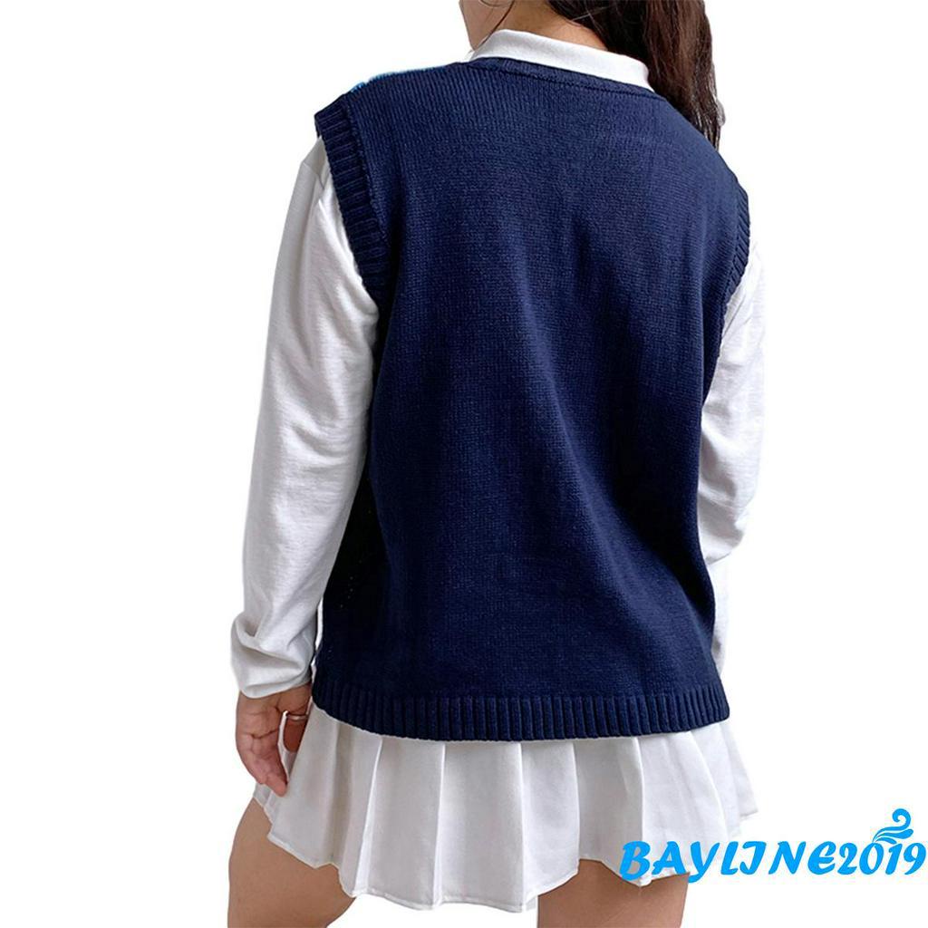 Áo len dệt kim không tay họa tiết màu khối giản dị