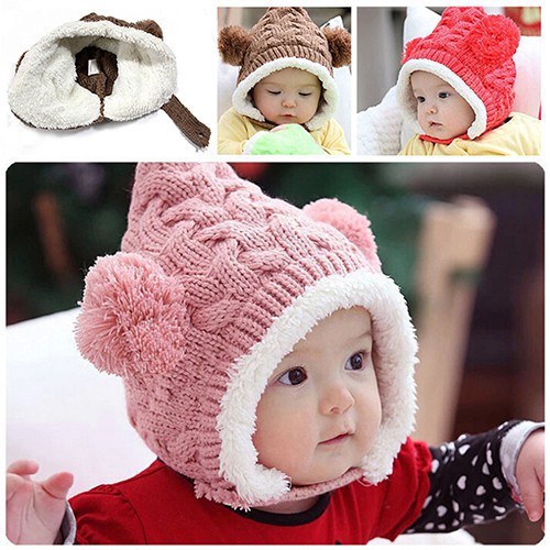Mũ len móc thời trang giữ ấm cho bé có tai rất dễ thương
