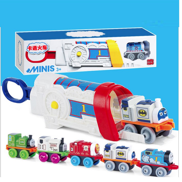 Mô hình đồ chơi Tàu hỏa thomas mini bằng kim loại và nhà đẩy gồm 4 xe và 1 nhà