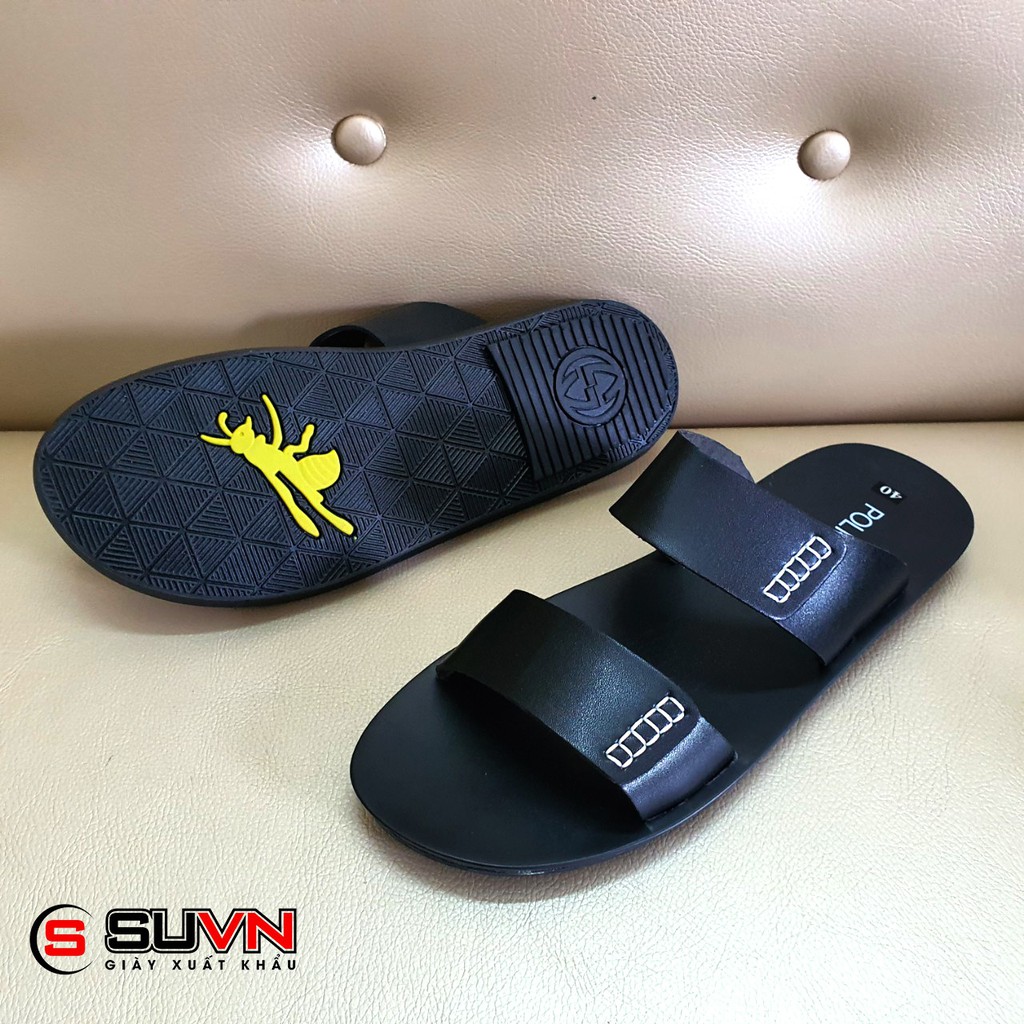 Dép Da Nam 2 quai Ngang đế cao su cao cấp siêu mềm êm chân