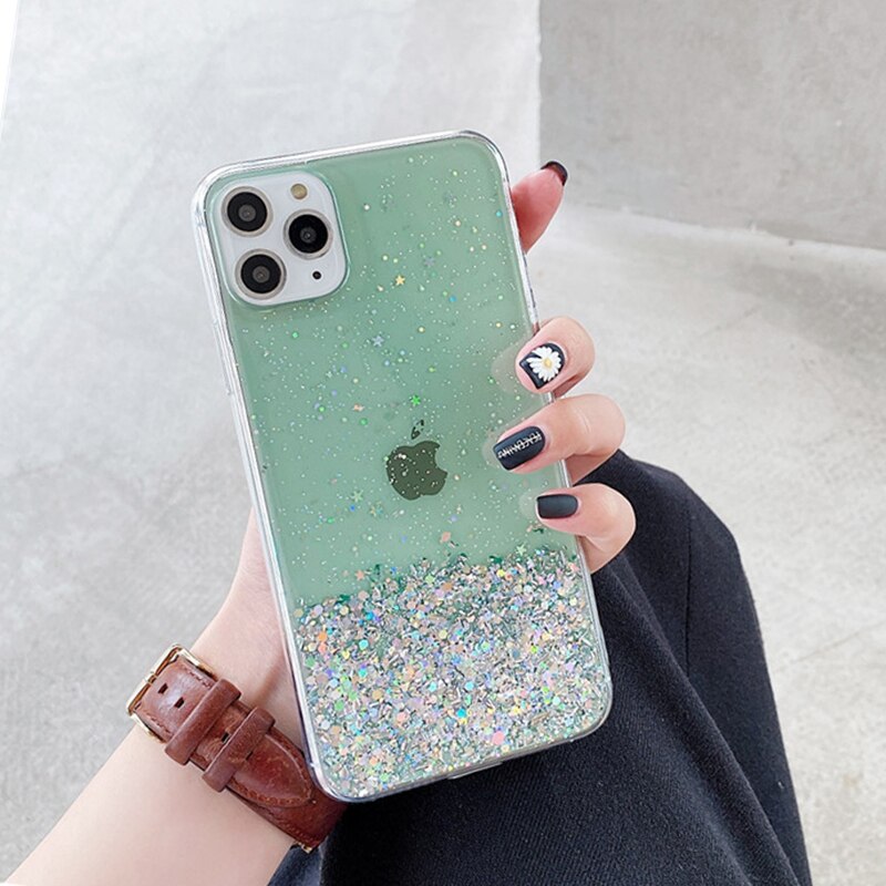 Ốp lưng điện thoại sang trọng Glitter Stars cho iPhone 11 Pro Max XR X XS Max 6 6s 7 8 Plus Vỏ trong suốt bằng Epoxy mềm cho iPhone SE 2020 Cho iPhone XS Max iPhone XS iPhone 11 iPhone 11 Pro