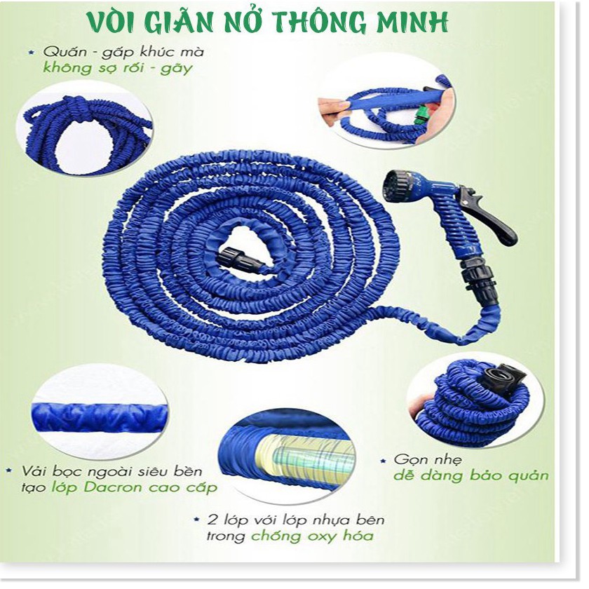 Vòi Xịt Nước Giãn Nỡ Thông Minh Gấp 3 Lần Đủ 2 Kích Cỡ 15M Và 30M Với 7 Kiểu Phun Chất Liệu Bền Bảo Hành Uy Tín 3 Tháng