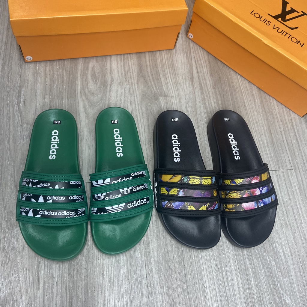 Dép Adidas 3 Gạch Kèm Họa Tiết Độc Đáo - Dép das Đế Cao Su Đúc Trống Nước Tuyệt Đối