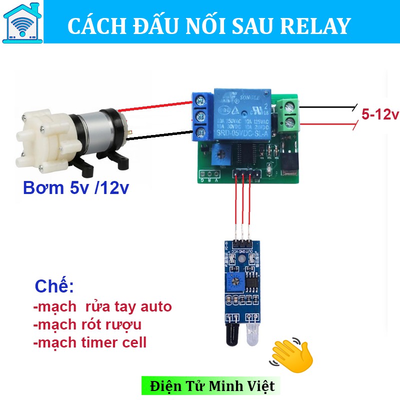 COMBO Mạch Trễ Máy Rửa Tay Tự Động 5V-12v - Rót Rượu Dùng Cảm Biến Gần