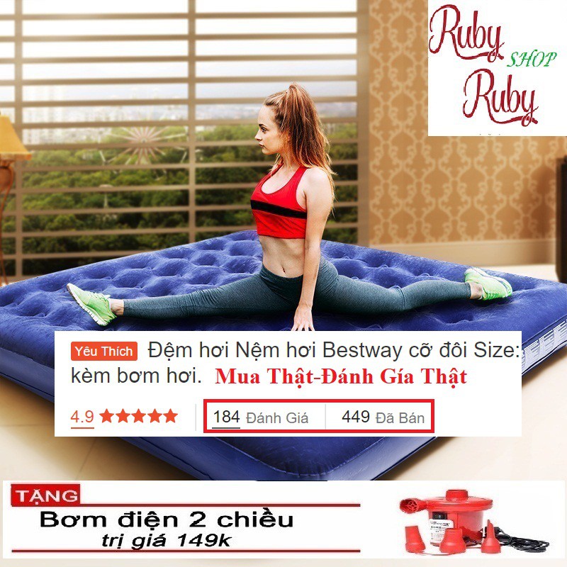 [Bảo Hành 1 ĐỔI 1] Nệm hơi Đệm hơi  Bestway 67002 Size: 1,91m x 1,37m x 22cm kèm bơm hơi.