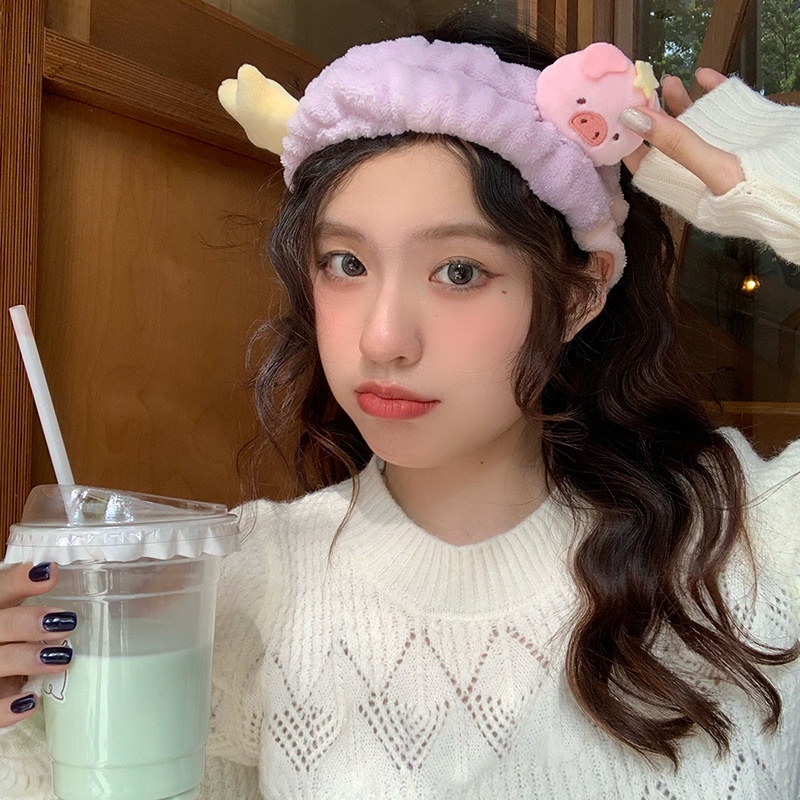 Băng Đô Cài Tóc Phủ Lông Chống Trượt Hình Chú Heo Dễ Thương Thời Trang Thu Đông Nhật Hàn 2022