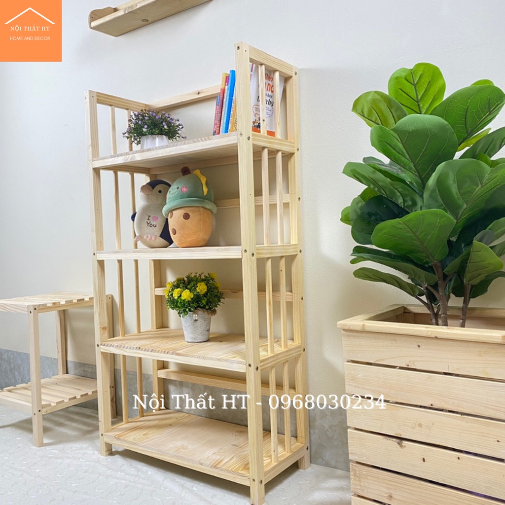 Kệ Sách Đa Năng 4 Tầng Gỗ Thông Không Mối Mọt, Kệ Để Đồ Đa Năng - Nội Thất HT