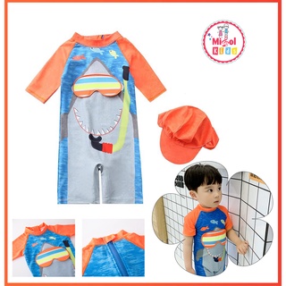 Đồ bơi bé trai cá mập đeo kính cam liền thân kèm mũ chống nắng chất không thấm nước 1-8T cực đẹp - Misolkids by huong274