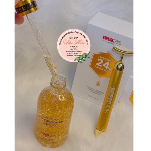 Serum vàng Úc 24k Pure Gold Ampoule 100ml kèm thanh lăn