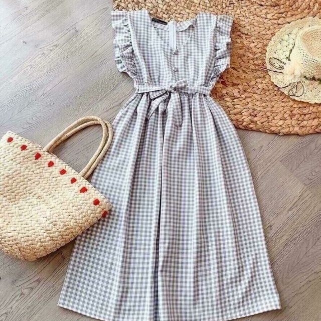 ❌❌Đầm caro tay bèo 2 nút bọctoàn là hình thật thôi nên yên tâm mà chốt sl 🌵Kèm dây thắt rời. Sỉ sl ib tư vấn