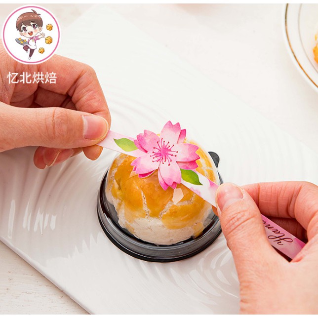 Miếng Tag Gài/Miếng Dán Trang Trí Hộp Bánh Trung Thu/Bánh Trung Thu Đài Loan Họa Tiết Hoa