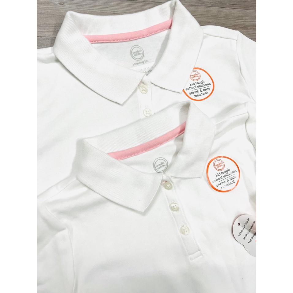 Áo Polo Wonder trắng cổ viền hồng (từ 17-65kg)