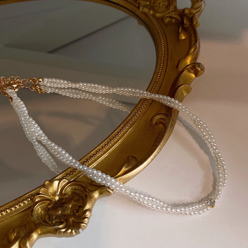 Vòng Cổ Choker Hai Lớp Đính Ngọc Trai Phong Cách Pháp Cho Nữ