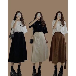 Chân váy nhung tăm cạp cao dáng dài phong cách ulzzang V14102