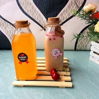 Chai thủy tinh vuông nút gỗ 350ml