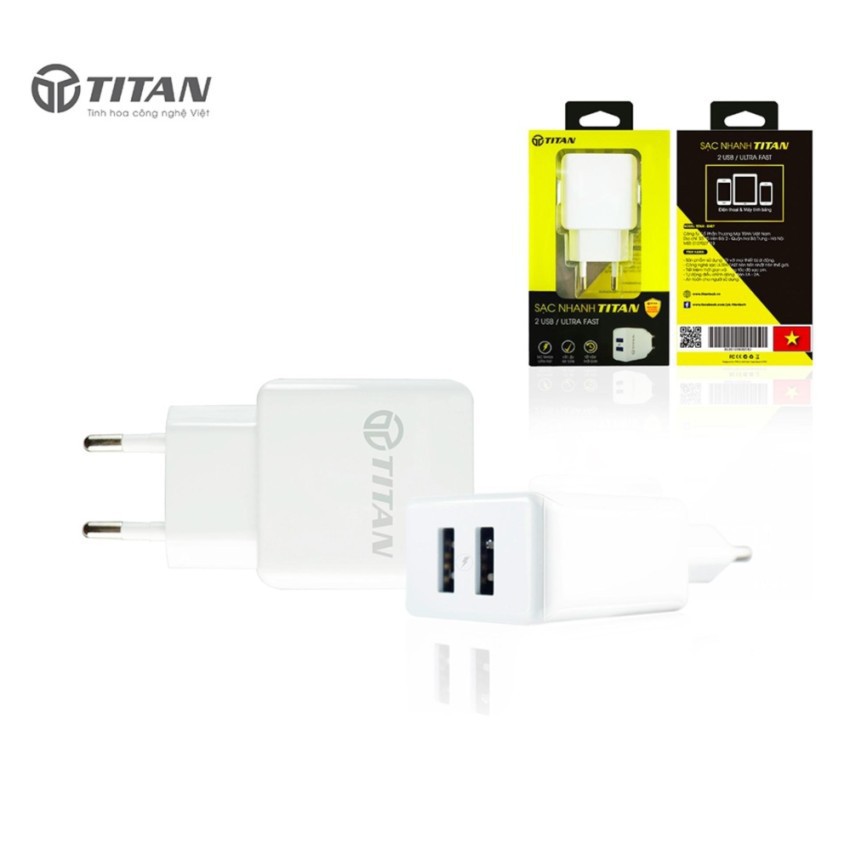 Củ Sạc 2 Cổng USB 2A TITAN SN07 Sạc đa năng cho iPhone iPad samsung cốc IP 5 6 7 8 11 12 x xs max pro chính hãng giá rẻ