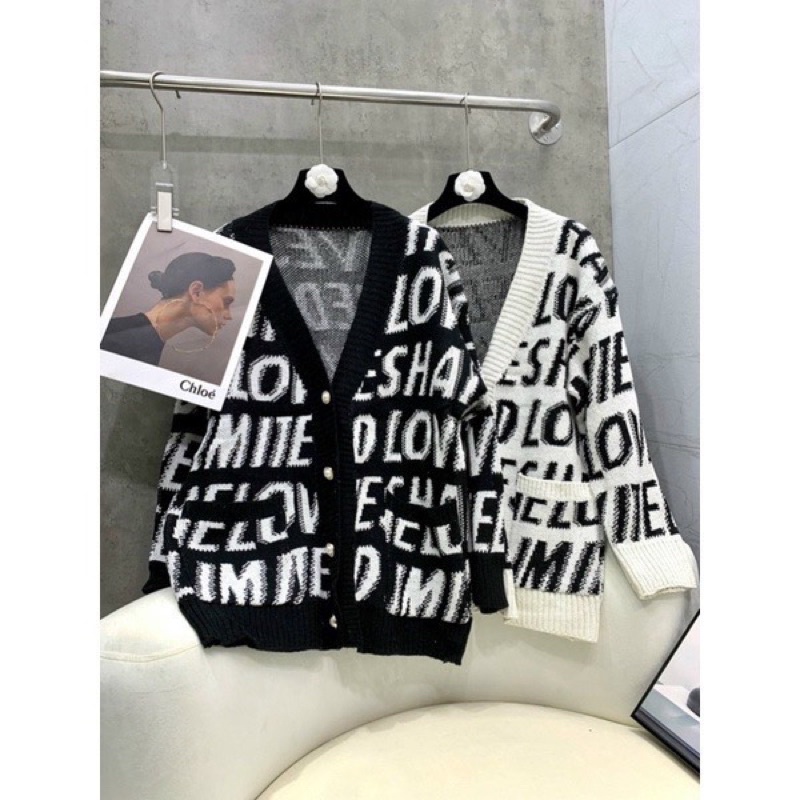 Áo khoác len cardigan hoạ tiết chữ to siêu xinh