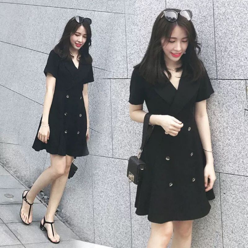 BIGSIZE MOOHAN, ĐẦM BIGSIZE CỔ VEST, 6 CÚC, XÒE NHẸ