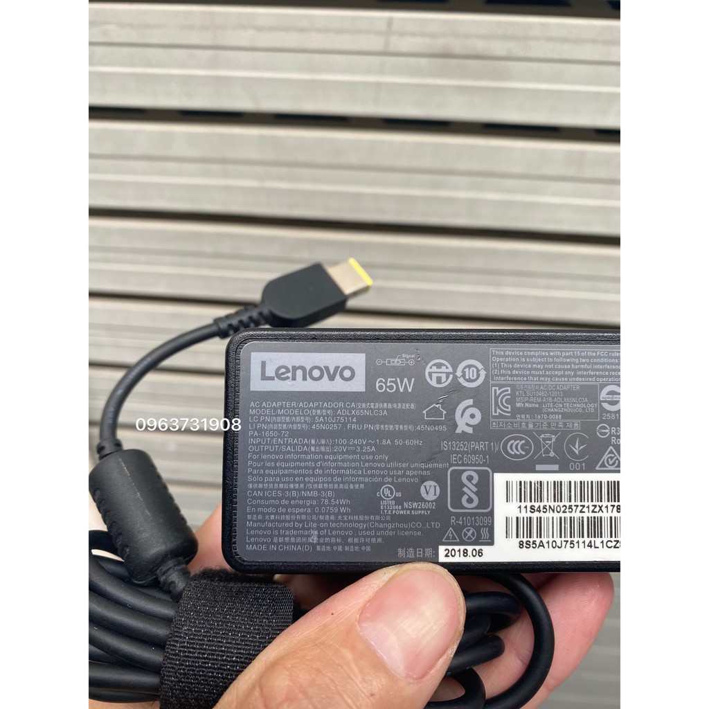Sạc laptop lenovo 20V 3.25A 65w chính hãng lenovo