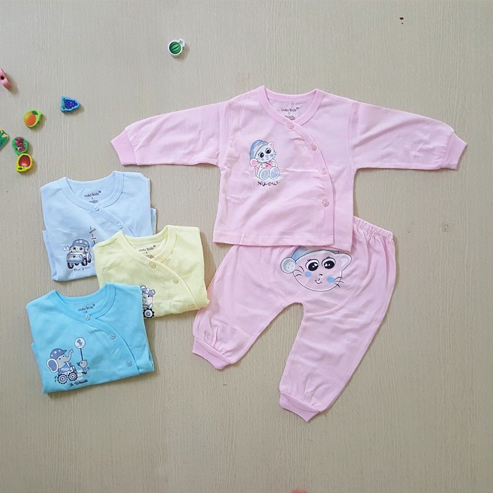 Bộ sơ sinh dài tay Uala cúc lệch chất liệu cotton họa tiết mông thú cho bé từ 3-5kg