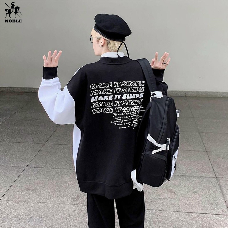[Freeship] Áo khoác bomber đen trắng có túi chữ design Typography nam nữ cổ chữ V thời trang Unisex Fashion NOBLE TP004