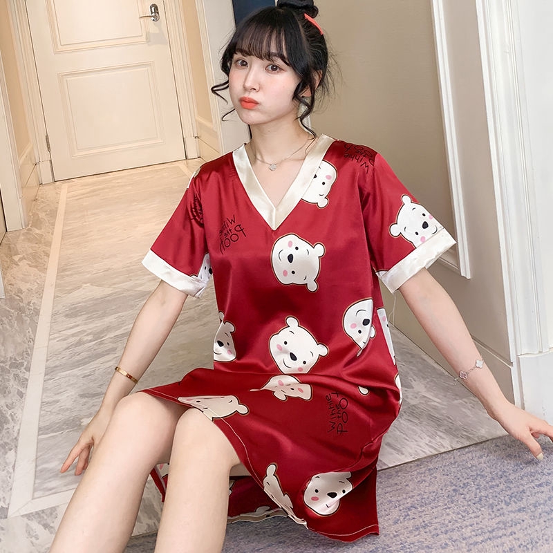 Bộ đồ ngủ ngắn tay bằng lụa mát thiết kế quyến rũ phong cách hàn quốc | BigBuy360 - bigbuy360.vn