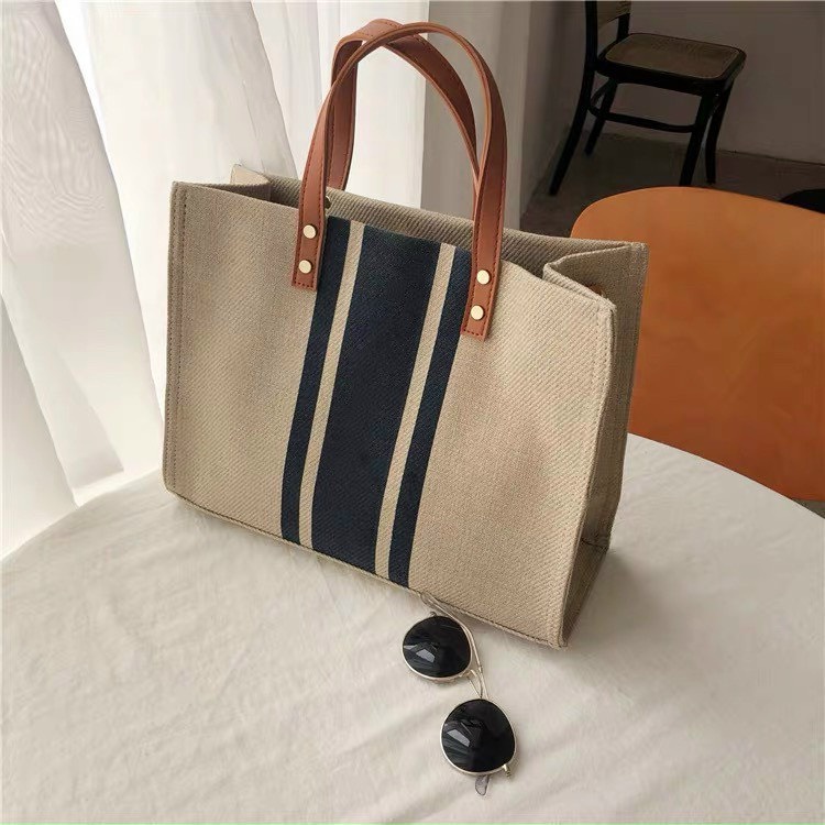 Túi Xách Nam Nữ Bằng Vải Đay Gai Kẻ Sọc Phong Cách Vintage Có Quai Đeo Unisex - Túi Xách Thời Trang