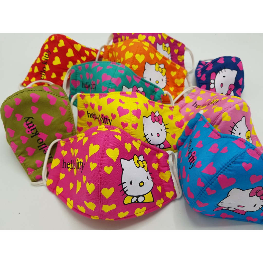 Khẩu trang vải cho bé gái mầm non hình mèo kitty xinh xắn KT031702 (ảnh thật)