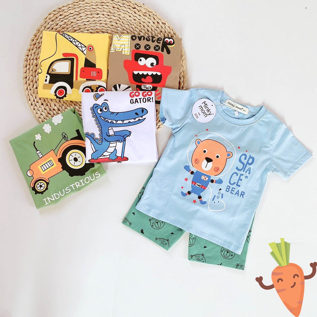 [SALE] Bộ Cộc Tay Minky Mom Cho Bé Họa Tiết Phương Tiện Giao Thông Chất liệu Cotton 100%, Bộ Hè Trẻ Em Ngắn Tay MKM2104