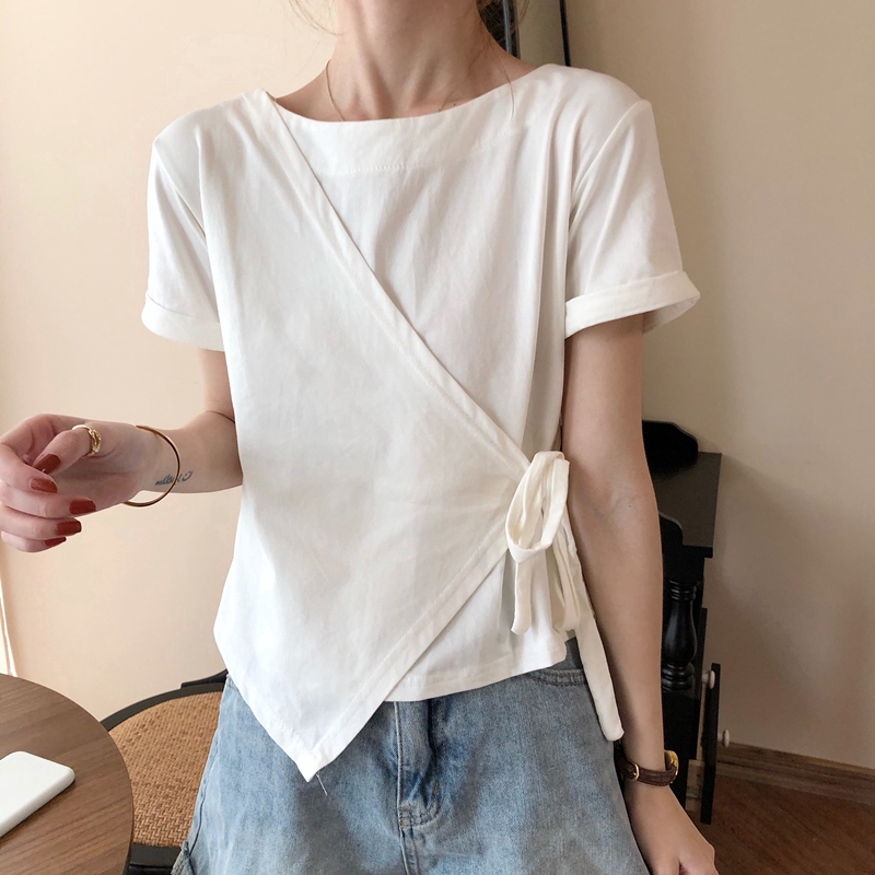 SUXI Áo thun tay ngắn màu trơn độc đáo thời trang cho nữ