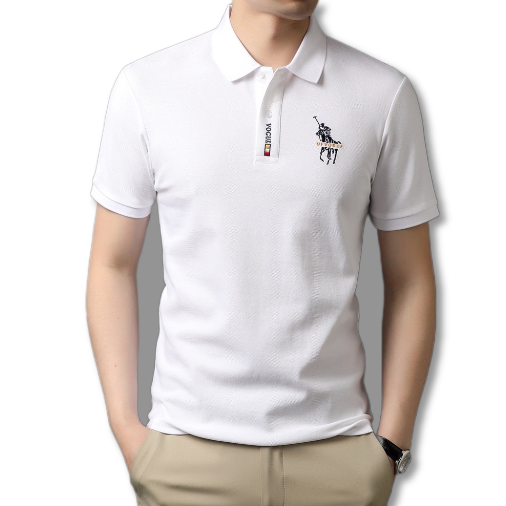 Áo Thun Polo Tay Ngắn Màu Trơn Thêu Hình Phong Cách Doanh Nhân Thời Trang Cho Nam Trung Niên 7 Màu Tùy Chọn