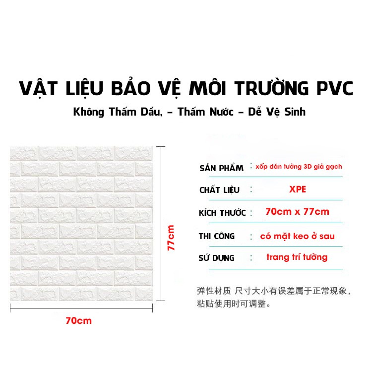 Xốp dán tường trắng giả gạch 3D loại dày 5mm kích thước 70cm x 77cm