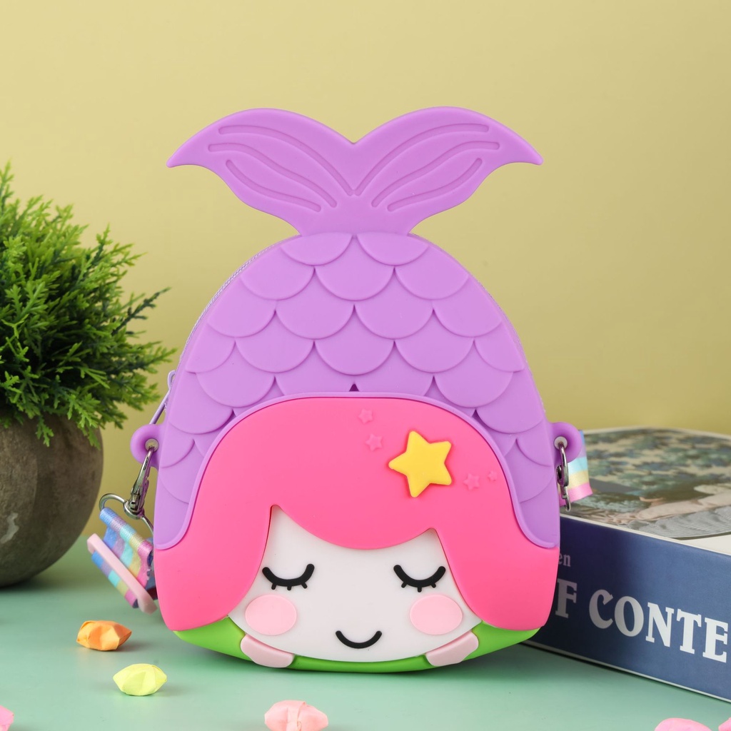 Túi Đeo Chéo Hình Nàng Tiên Cá Hoạt Hình Bằng Silicon Thời Trang Cho Bé Gái