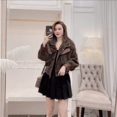 🌸Freeship🌸 Áo Blazee Nhung Túi Ngực Màu Nâu Cúc Bấm dưới 60kg - Áo Khoác Nữ Dài Tay G0107