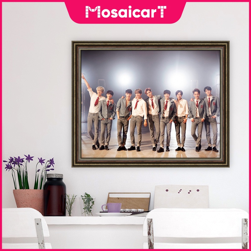 Bộ Tranh Đính Đá 5D Tự Làm Hình Nhóm Nhạc EXO Kích Thước 30x40cm / 40x50cm