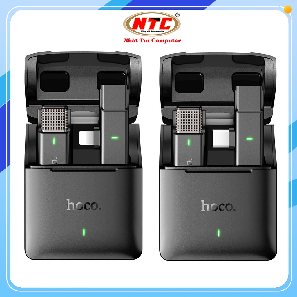 Microphone Live-Stream không dây kèm dock sạc Hoco S31 cổng Light-ning / TypeC (Đen) - Nhất Tín Computer