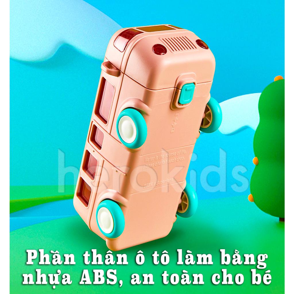 Bình nước xe buýt cho bé tập uống, bình nước hình ô tô bus cho bé đi học có dây đeo tiện lợi