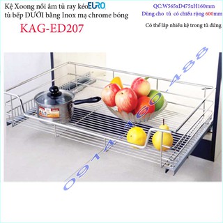 Kệ xoong nồi Euro KAG-ED207-60cm, giá xoong nồi inox âm tủ 60cm có ray giảm chấn tủ bếp dưới ray êm ái sử dụng tốt