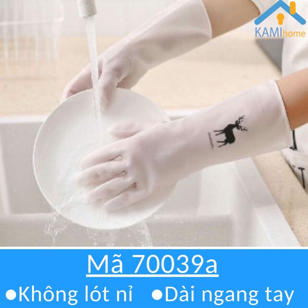Găng tay cao su lót nỉ chống lạnh tay ống dài có đai thít kín rửa bát vệ sinh nhà cửa mã 70039