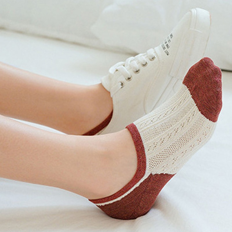 Vớ cotton cổ thấp thoáng khí màu sắc ngọt ngào phong cách retro cho nữ