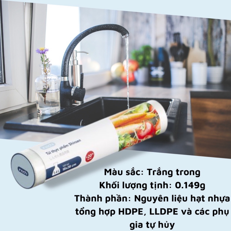 Túi đựng thực phẩm Shinsen 1,4L inochi đựng hoa quả bảo quản trong tủ lạnh an toàn sức khỏe