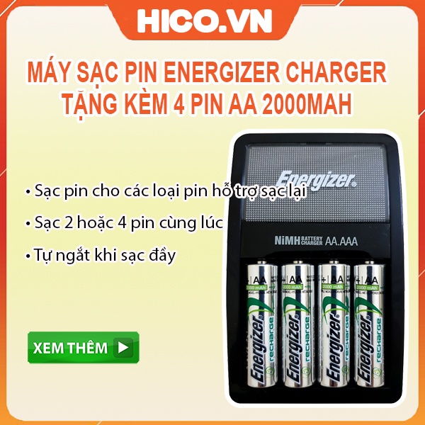 Bộ Máy Sạc Pin AA- AAA ENERGIZER Chính Hãng Giá Rẻ Tặng Kèm 4 Viên Pin Sạc AA 2000 mAh