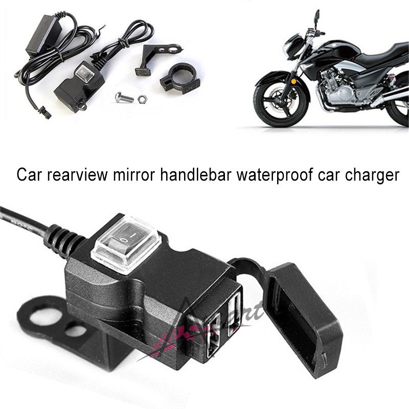 Ổ cắm sạc gắn tay lái xe máy 2 cổng USB 12-24V chống thấm nước chất lượng cao