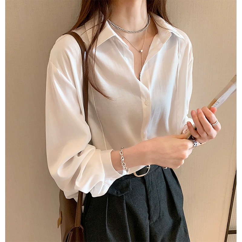 Áo Sơ Mi Trắng Tay Dài Phong Cách Retro hàng Quảng Châu Cao Cấp aimeehouse