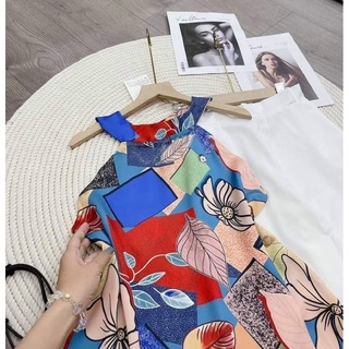SET ÁO LỤA CỔ YẾM QUẦN SỚ TRẮNG