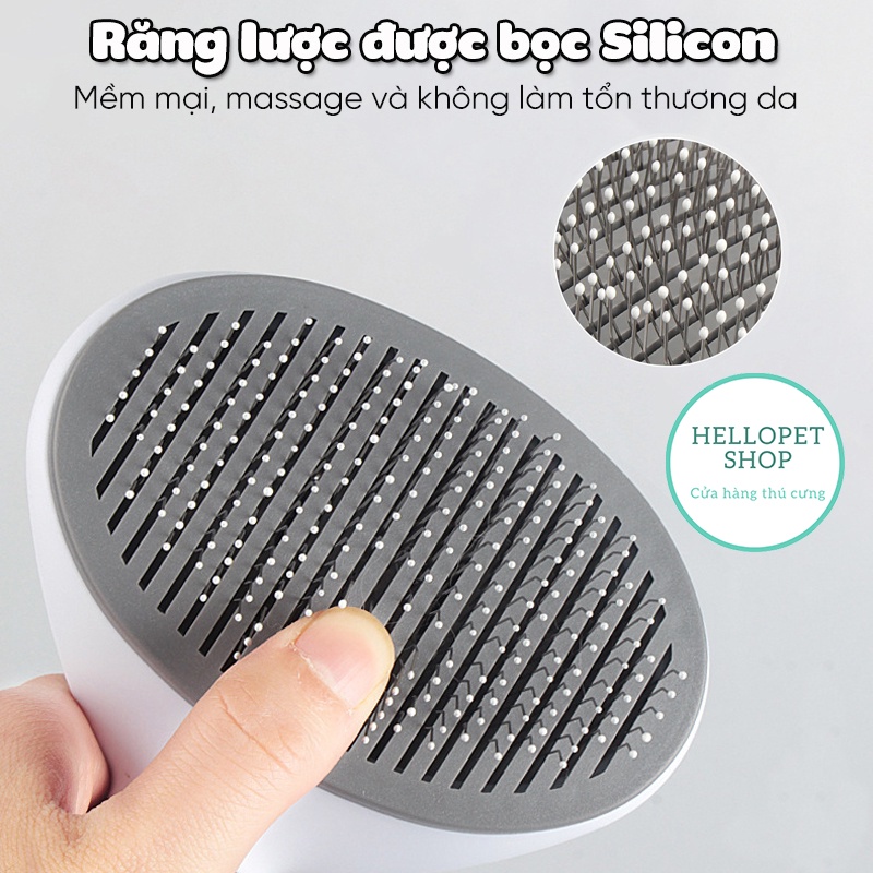 Lược chải lông chó mèo có nút bấm thông minh Hellopet, Lược chải lông hình bầu dục đẩy lông tự động gỡ rối cho mèo H86