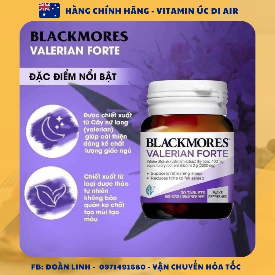 Viên uống giúp ngủ ngon Blackmore Valerian Forte, Hàng chuẩn úc đi air, Viên uống hỗ trợ giấc ngủ Blackmore Valerian For