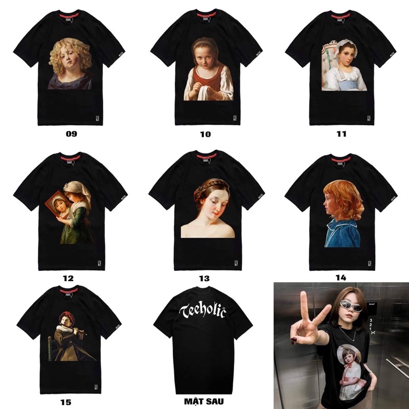 Áo thun unisex nam nữ baby face form rộng tay lỡ màu đen teeholic - áo thun em bé tranh sơn dầu gothic ths local brand